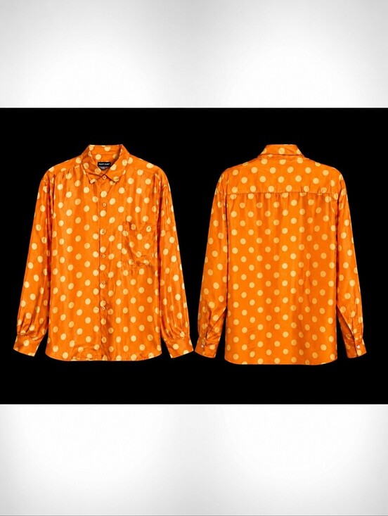 NAF NAF Tops - NAF NAF Paris Silk Orange with Beige Polka-Dots Button-Up Blouse Size X-Large